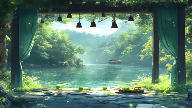 2k小船壁纸-青苹果与树木-绿色植物